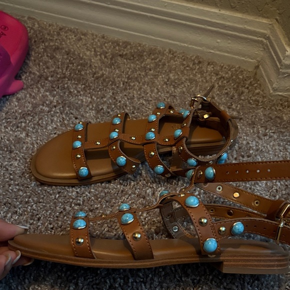 Nine West Brown Sandals with Turquoise Studs - Picture 5 of 5